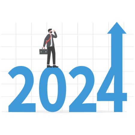 Businessman is setting up new goals for year 2024  Illustration