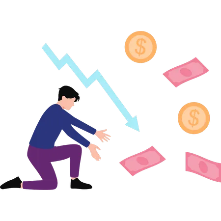 Boy Showing Falling Currency Rate Illustration