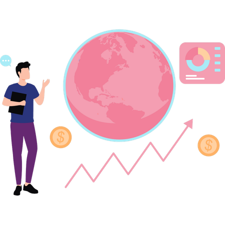 Businessman is showing global growth chart  Illustration