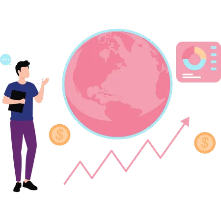 Businessman is showing global growth chart  Illustration