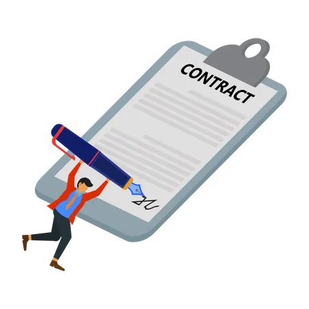 Businessman is signing a work contract Illustration