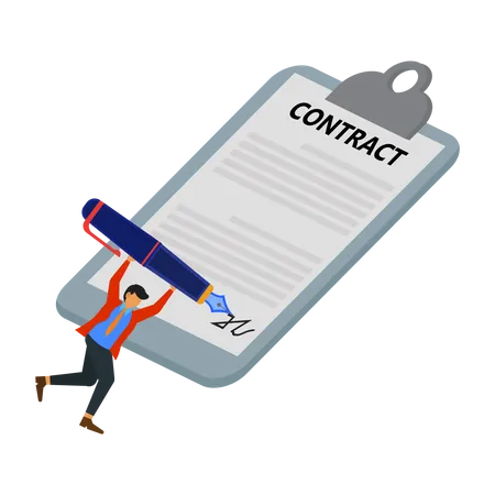 Businessman is signing a work contract  Illustration