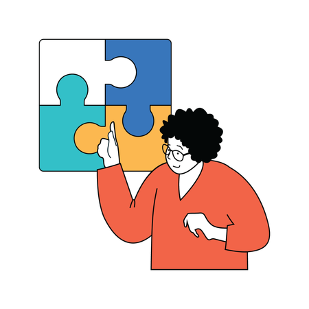 Businessman is solving business puzzle  Illustration