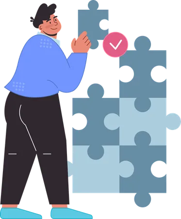 Businessman is solving business puzzle  Illustration