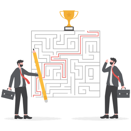 Businessman is solving business puzzle and achieve his target  Illustration