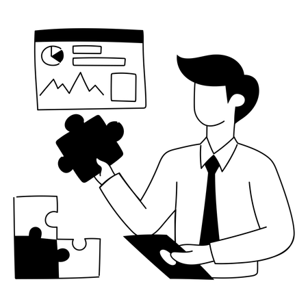 Businessman is solving business puzzle  Illustration