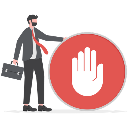 Businessman is standing with prohibited sign  Illustration