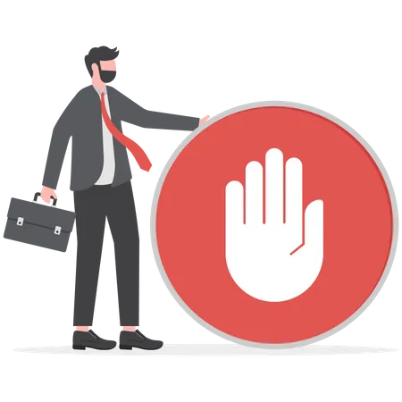 Businessman is standing with prohibited sign  イラスト