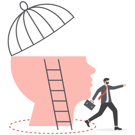 Businessman Step Out Of Comfort Circle For Freedom For New Success Manage To Exit From Original Idea To Start New Idea Concept Comfort Zone Concept Vector Illustration