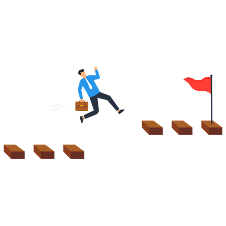 Businessman is struggling to overcome market hurdles  Illustration