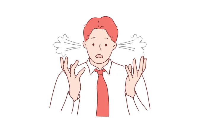 Fatigue Stress Anger Overload Perplexity Business Concept Young Businessman Boy Office Clerk Manager Illustration Overworking And Fatigue At Work In Cartoon Style Illustration