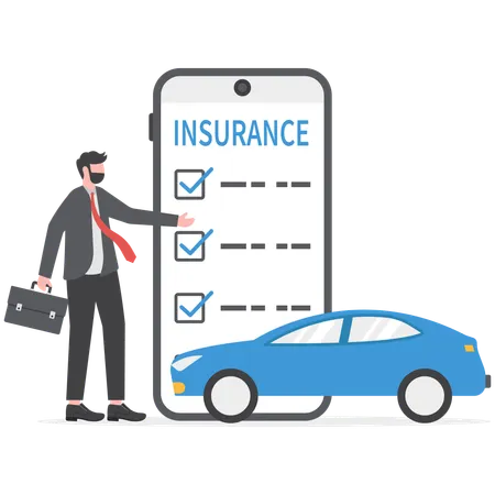 Businessman Is Taking Car Insurance Illustration