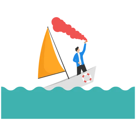 Businessman is taking ship towards its destination  Illustration