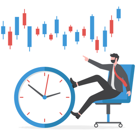 Businessman is teaching time management to employees  Illustration