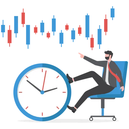 Businessman is teaching time management to employees  Illustration