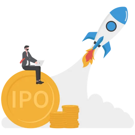 Person Trading On IPO Initial Public Offering Business Startup And Stock Market Concept 일러스트레이션