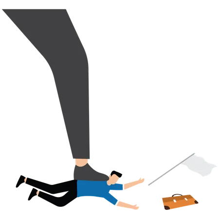 Businessman is trampled under a huge foot  Illustration