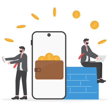 Businessman is transferring his coins in wallet  Illustration