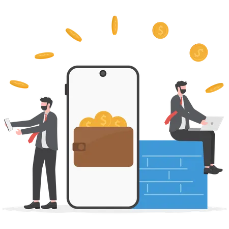 Businessman Is Transferring His Coins In Wallet Illustration