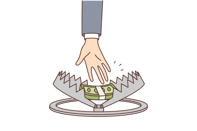 Person Hand Reaches For Money In Trap Symbolizing Risky Income Or Danger When Taking Mortgage And Loan Person Who Takes Dirty Money Risks Falling In Trap And Getting Into Trouble Illustration
