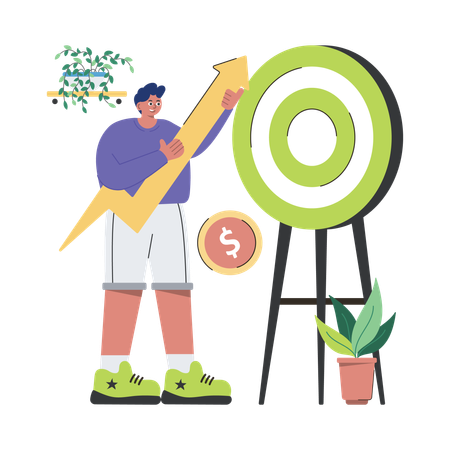Businessman is trying hard to achieve target  Illustration