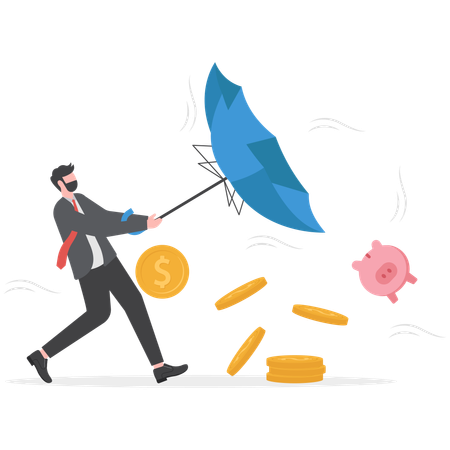 Businessman is trying hard to save his money  Illustration