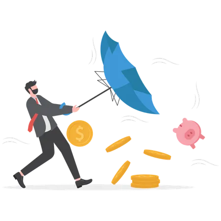Businessman is trying hard to save his money  Illustration