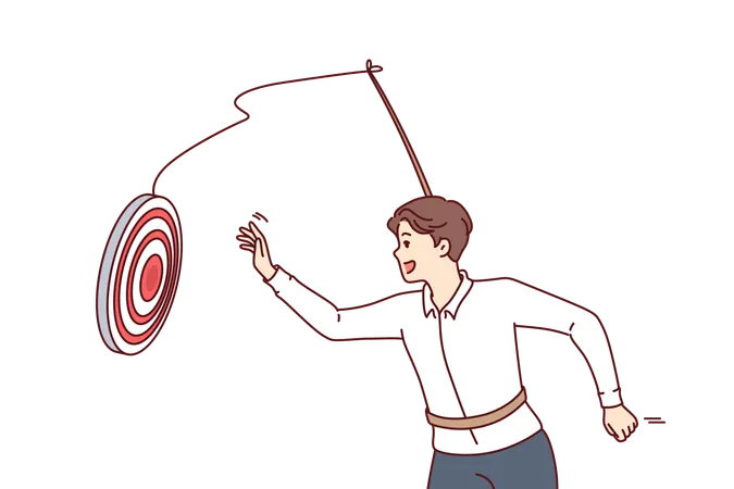 Purposeful Man Runs After Target Demonstrating Ambition And Ability To Self Discipline To Achieve Success Purposeful Young Guy Is Trying To Complete Given Task To Move Career Ladder Illustration