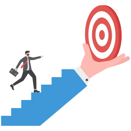 Businessman Running To Goal On Pointing Hand Direction To Achieve Goal Or Target Flat Vector Illustrator Illustration
