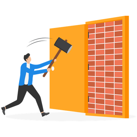 Businessman is trying to exit from business problems  Illustration