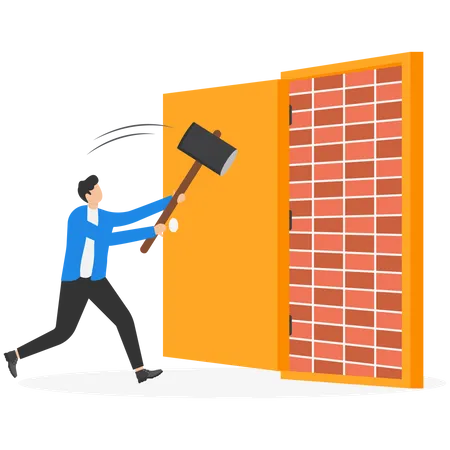 Businessman Is Trying To Exit From Business Problems Illustration