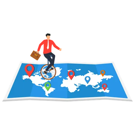 Businessman is trying to expand his business worldwide  Illustration