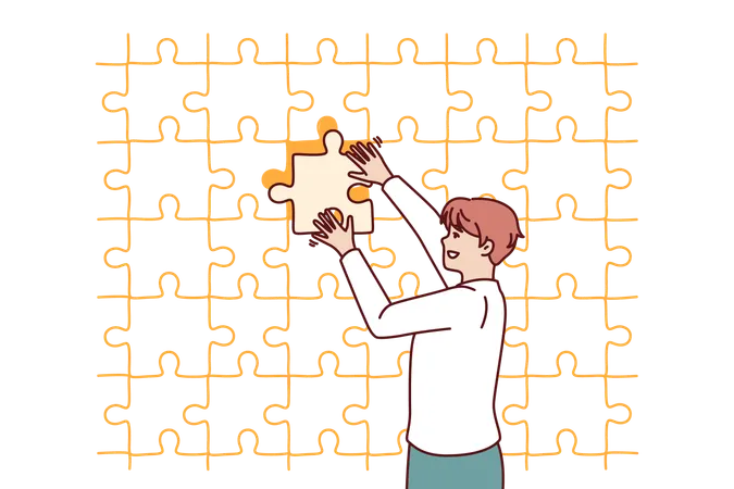 Businessman is trying to solve business puzzle  Illustration