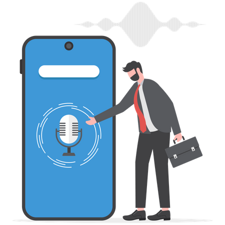 Businessman is unlocking his account through voice recognition  Illustration