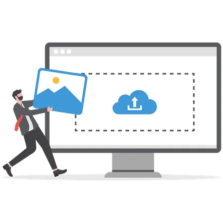 Businessman is uploading image on cloud  Illustration