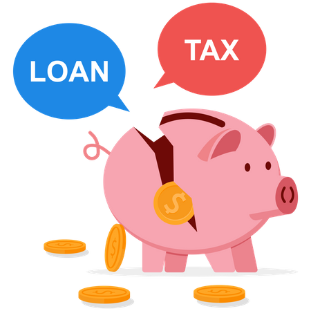 Businessman is using his personal savings to pay loan and tax amount  Illustration