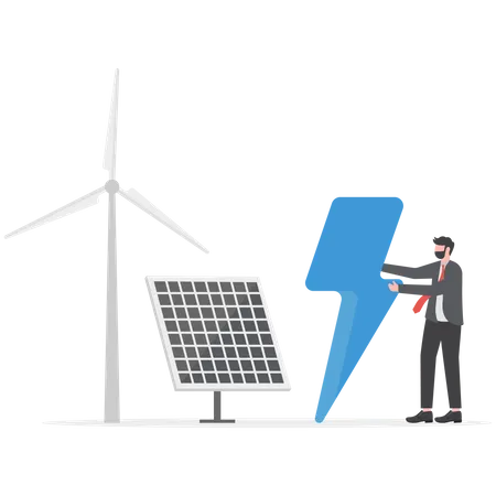Businessman Is Using Renewable Energy Illustration