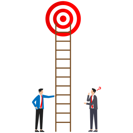 Businessman is using succes ladder to achieve his target  Illustration