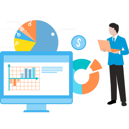 Businessman is viewing financial graph  Illustration