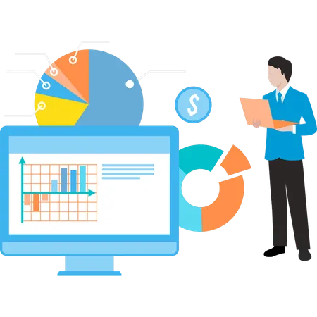 Businessman is viewing financial graph  Illustration