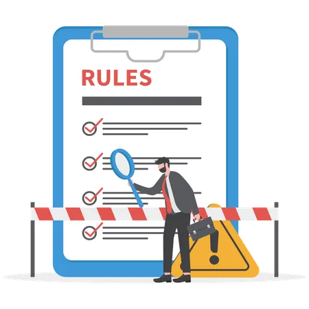 Businessman Is Viewing Rules And Regulations Illustration