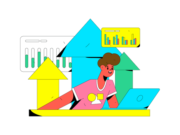 Businessman is watching business graphs  Illustration