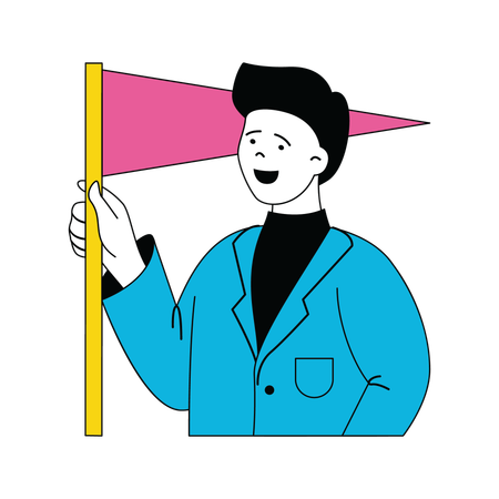 Businessman is waving flag for target achievement  Illustration