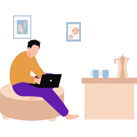 A Boy Is Sitting On A Couch Working Remotely Illustration