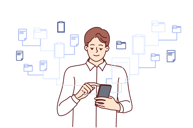 Businessman is working on phone  Illustration