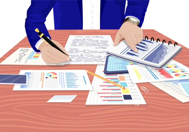 Businessman is writing main points  Illustration