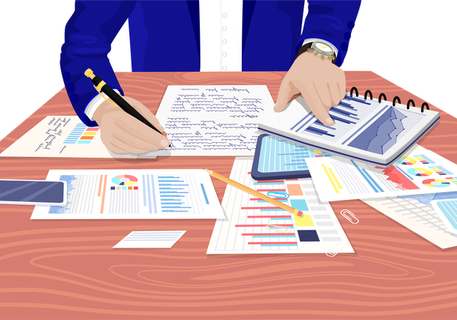 Businessman is writing main points  Illustration