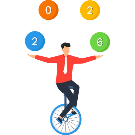 Businessman Juggling Numbers on Unicycle  Illustration
