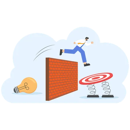 Businessman jump across wall to got target  Illustration