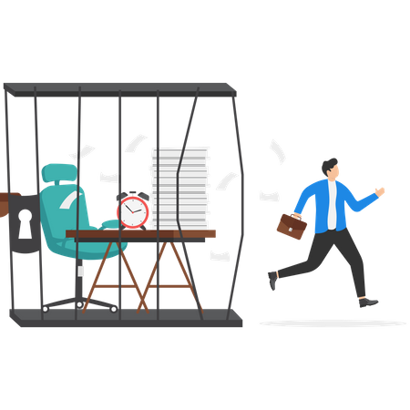 Businessman jump and frees himself from the toxic workplace  Illustration